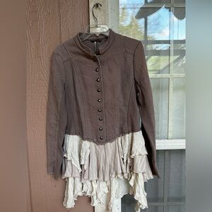 Free People Ruffled Hem Jacket in Taupe and Cream